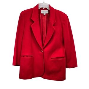 Vintage Fundamental Things Petite Women's Red 80s Wool‎ 1 Button Blazer Size 4